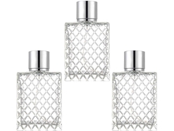 Conjunto De 3 Frascos De Vidro Quadrados E Planos Com Spray, 100ml, Com Tampas, Difusores De Fragrâncias.