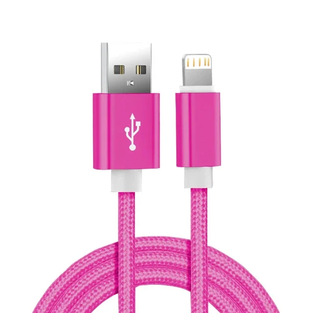 Cable De Carga Usb Trenzado De Nailon Metálico (rojo Rosado, 2 M) Para Iphone, Compatible Con Carga Rápida Y Transferencia De Datos.