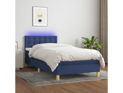 Cama Box Spring Con Colchón Y Led Tela Azul 80x200 Cm