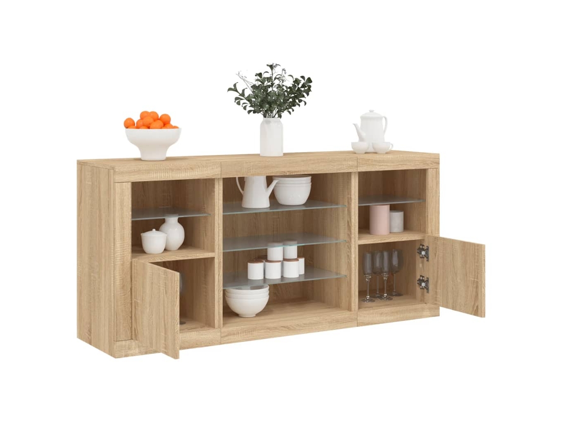 Aparador Con Luces Led Roble Sonoma 142,5x37x67 Cm