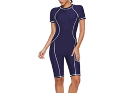 Traje De Baño Entero Para Mujer Manga Larga Rash Guard Surf Buceo Con Cremallera Uv 3xl Manga Corta Azul Marino