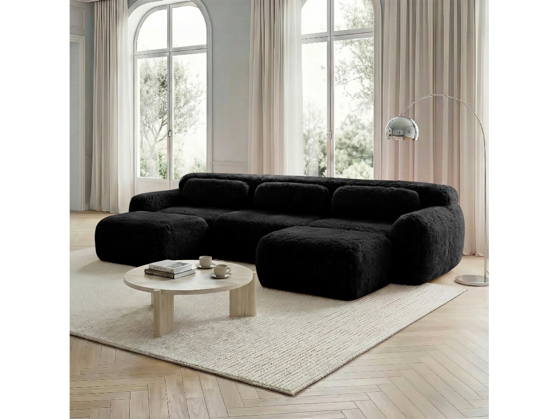 Sofá Modular U 3 Plazas - Plüsch, Sin Montaje, Antideslizante, Con Cojines - Negro