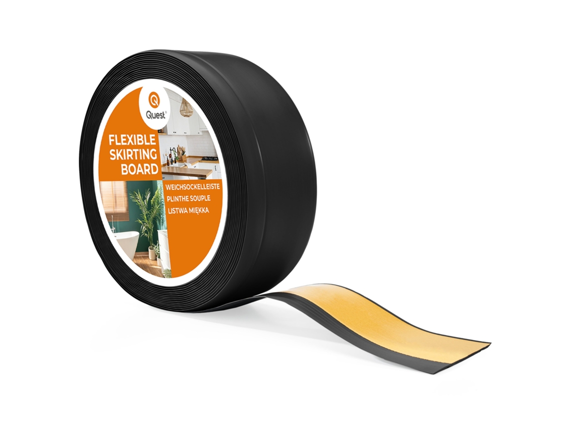 Zócalo de PVC 70x20 mm, 20 m, flexible, autoadhesivo, suave, color negro Quest