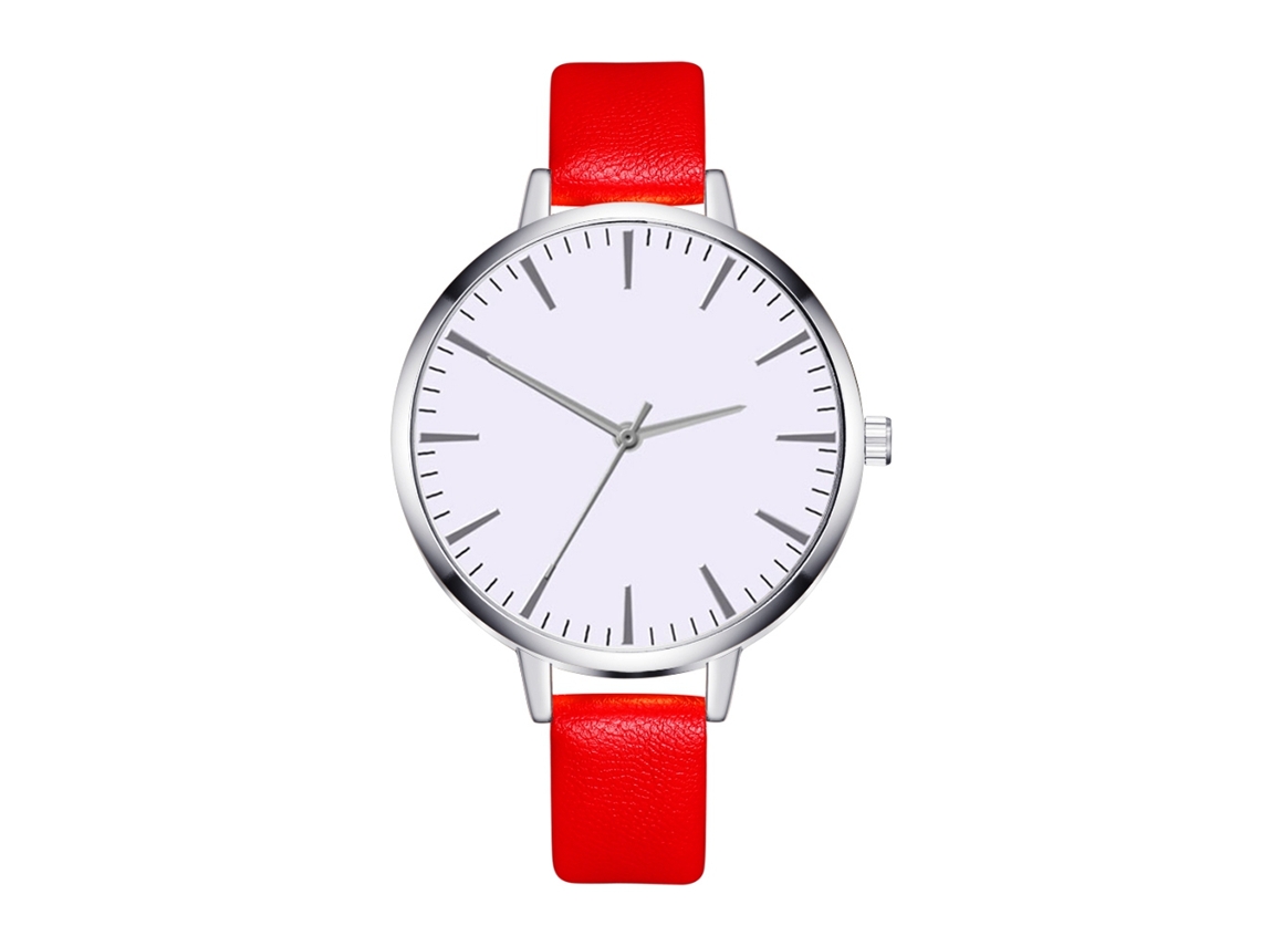 Reloj De Mujer Con Correa De Poliuretano, Esfera Redonda Ultrafina Y Movimiento De Cuarzo (rojo).