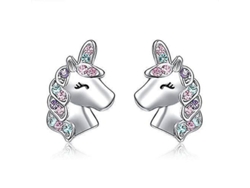 Pendientes Hipoalergénicos De Unicornio Plateados Para Niñas, Pendientes De Botón Bonitos, Joyería