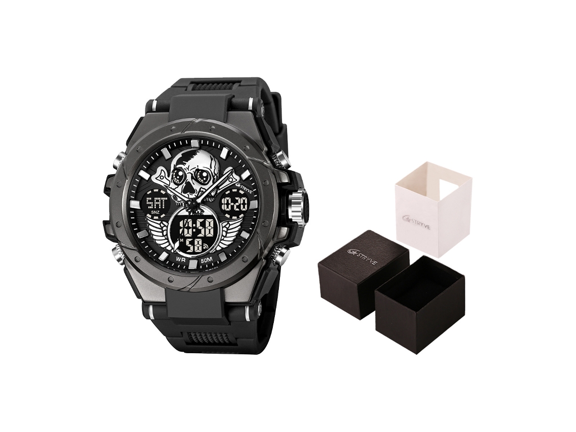 Reloj Deportivo Electrónico Luminoso E Impermeable Con Diseño De Calavera Para Hombre (negro)