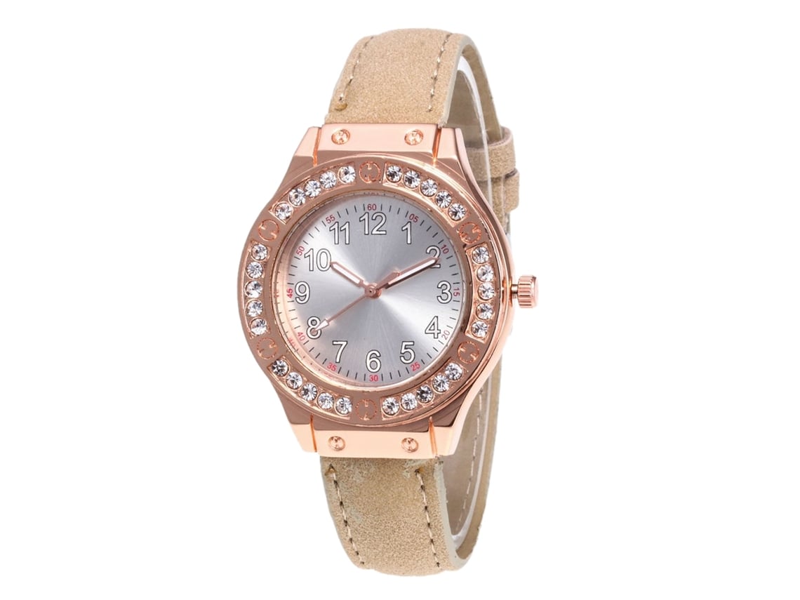 Reloj De Cuarzo Para Mujer Con Correa De Piel Pu, Dial Con Piedras, Zhoulianfa (beige)