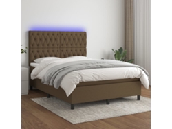 Cama Box Spring Colchón Luces Led Tela Marrón Oscuro 140x200cm