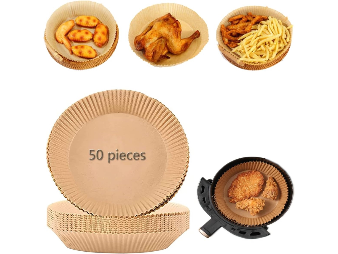 Forros De Papel Para Fritadeira A Ar De 6,3 Polegadas, Antiaderentes E Impermeáveis, Pacote Com 50 Unidades, Material De Qualidade Alimentar, Adequados Para Assar E Cozinhar.