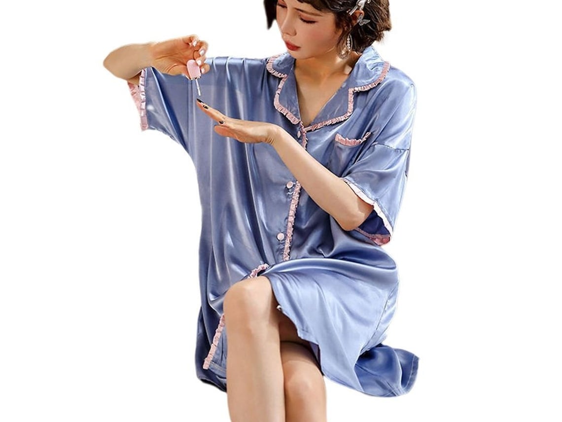 2026-robe De Nuit Pour Femme D'été En Soie Glacée Manches 7 Points Taille Oversized Confortable Respirante