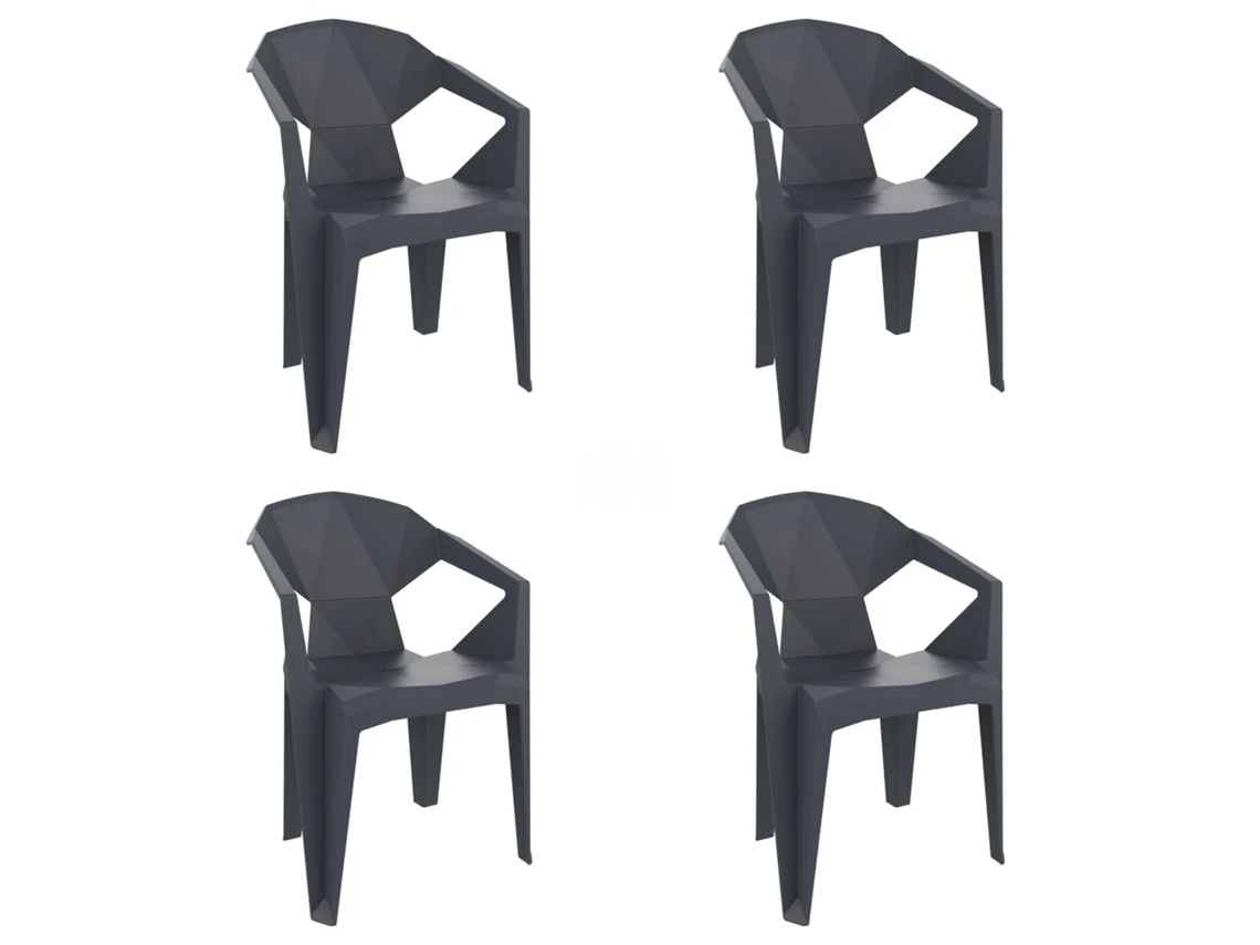 GARBAR DELTA Set 4 Silla Con Brazos Interior Exterior Gris oscuro
