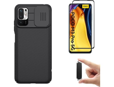 Kit Protector Xiaomi Poco M3 Pro 5G Funda Nillkin Camshield y Soporte Magnético Multifunción Negro