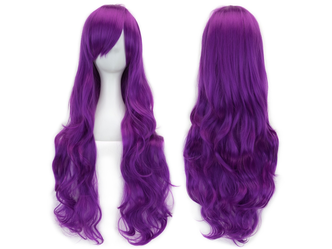 Peluca larga y rizada para cosplay de personajes de anime, 80cm (morado) Gertiz