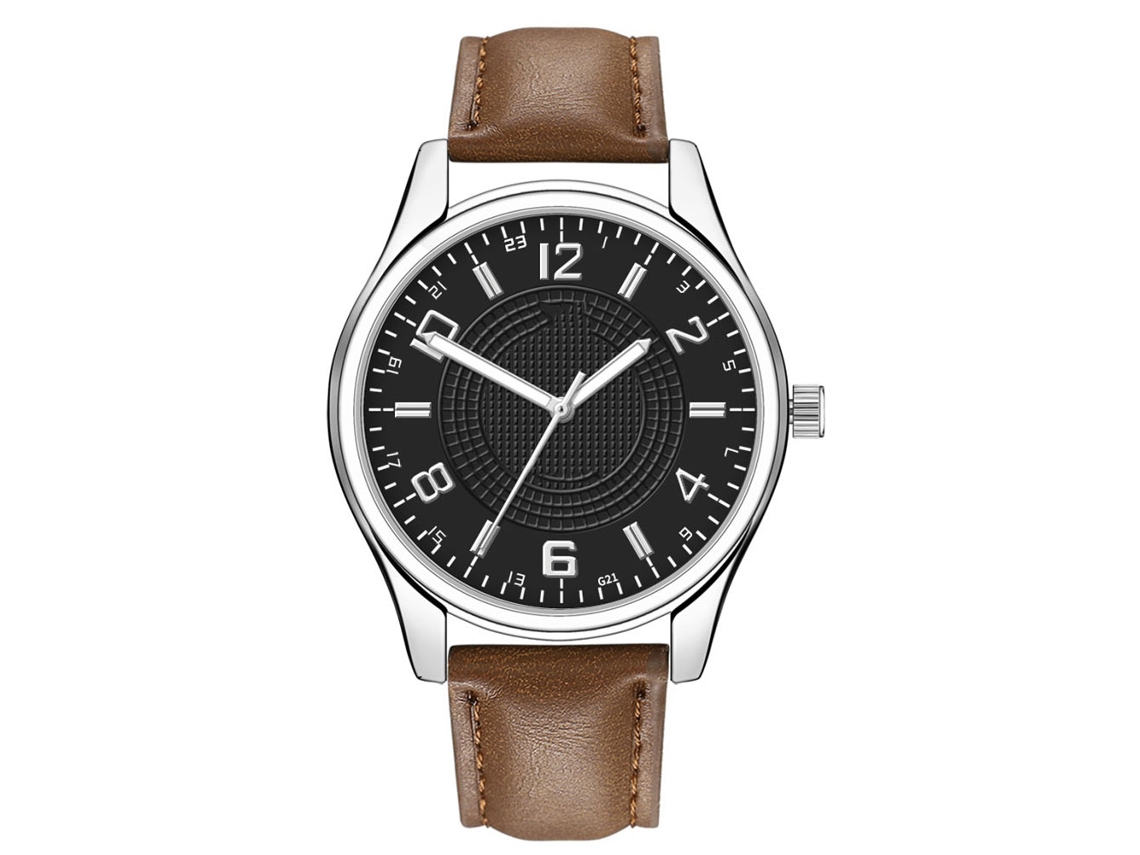 Reloj De Muñeca De Aleación Con Esfera Redonda Analógica Cuarzo Para Hombres (café Oscuro Con Esfera Negra)