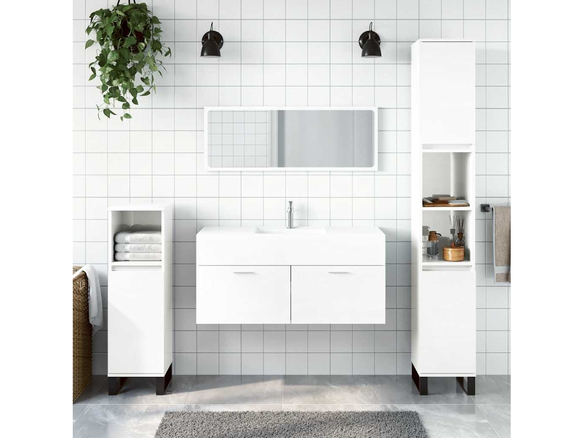 Armario De Baño Con Espejo Madera De Ingeniería Blanco Brillo
