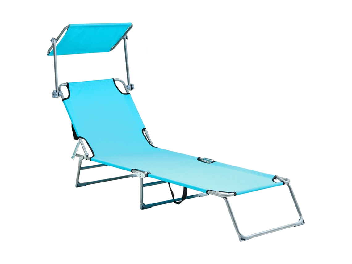 Tumbo plegable con respaldo ajustable y toldo Beliani Foligno de acero azul 58x201x80