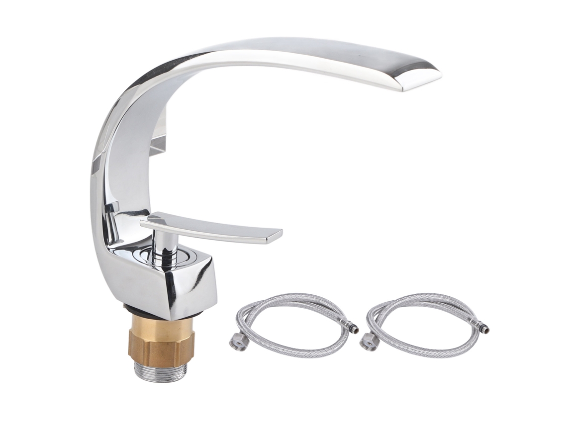 Mezclador de agua fría y caliente para lavabo con acabado curvo G1/2, grifo de sobremesa con manguera y monomando Kofihety