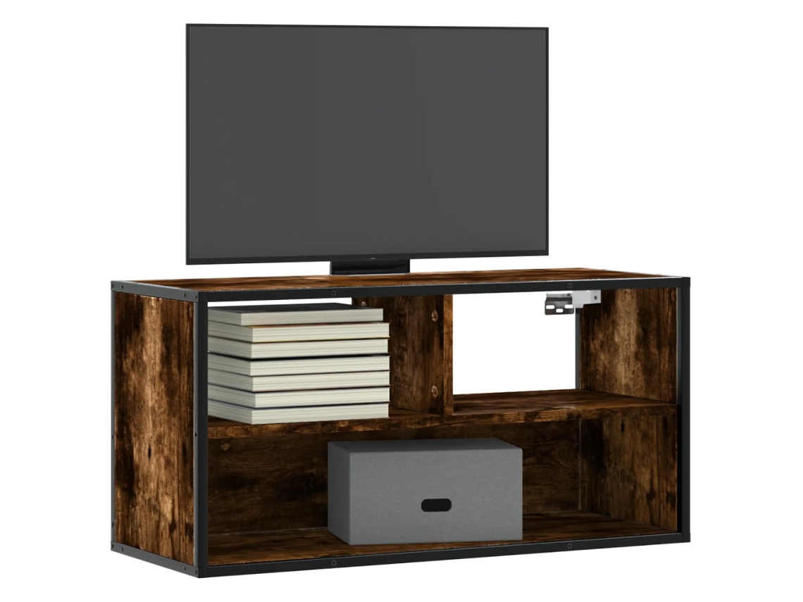 Mueble Tv Metal Y Madera Contrachapada Roble Humo 80x31x39,5 Cm