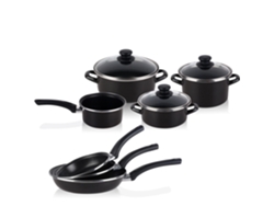 Bateria De Cocina 7 Piezas + Set Juego 3 Sartenes 18-20-24cm, Acero Vitrificado 820ºc, Libre Pfoa Magefesa Kenia Negro