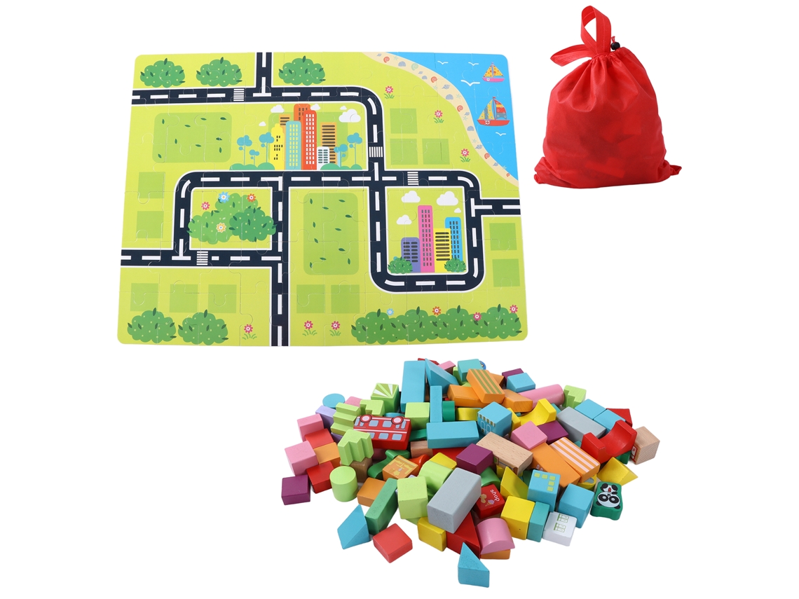 Bloques De Construcción De Madera Para Niños: Juego Educativo Con 122 Bloques Y 60 Rompecabezas.