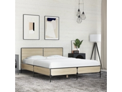 Estructura Cama Madera Ingeniería Metal Roble Sonoma 135x190 Cm