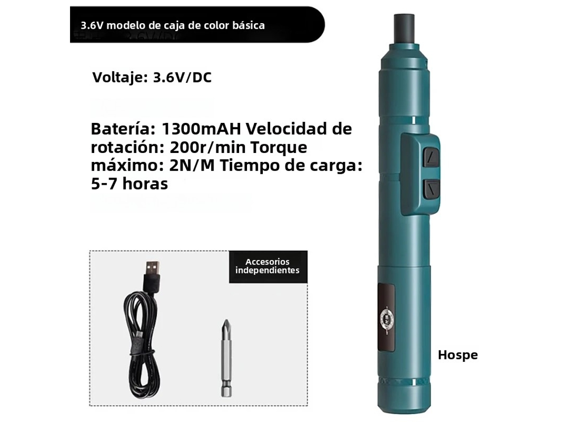 (Modelo básico verde) Mini destornillador eléctrico inalámbrico, recargable por USB, 3,6 V, 200 RPM, batería incluida.