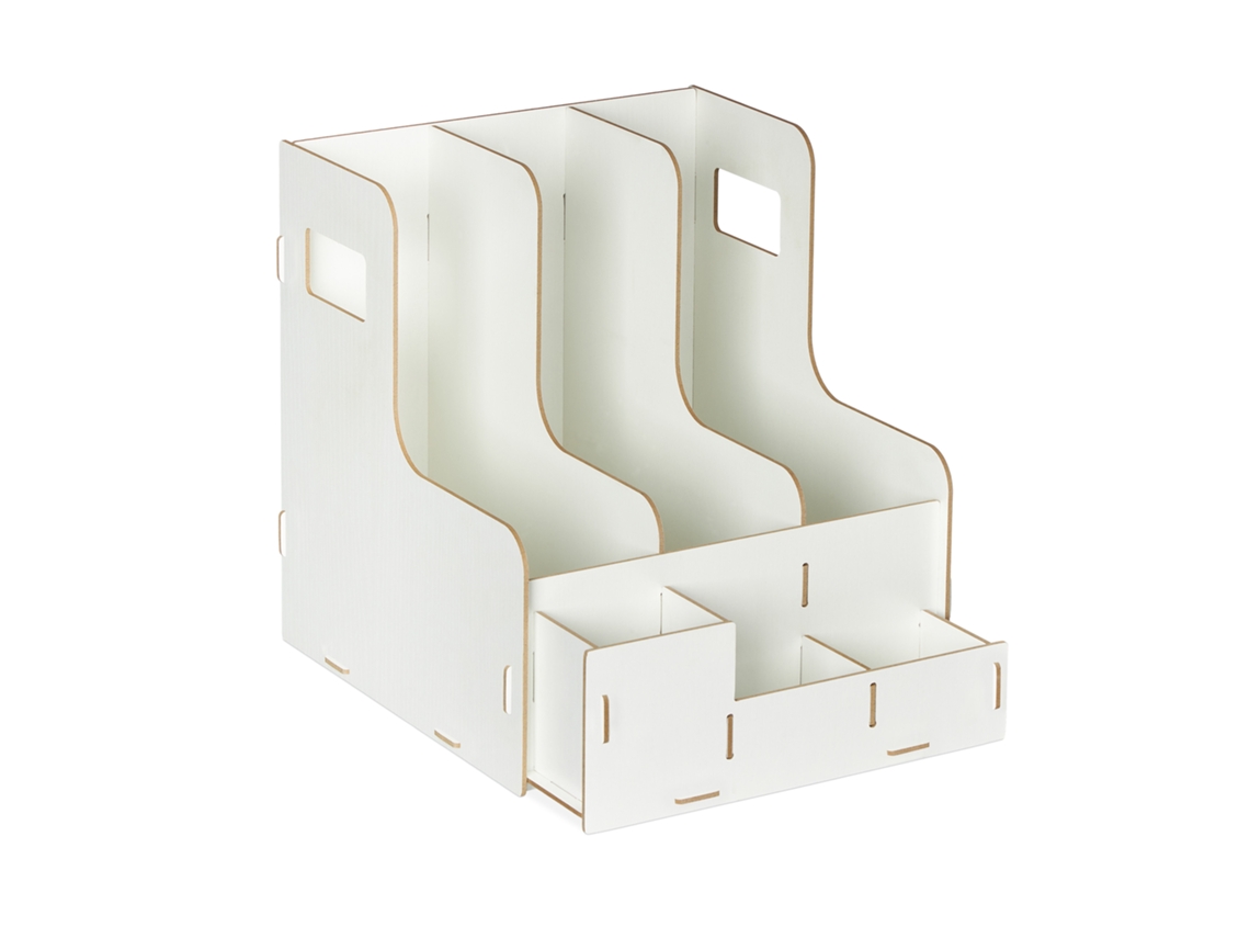 Relaxdays Archivador, 3 Compartimentos, Formato A4, Revistero, Organizador Material Escritorio, Oficina, Mdf, Blanco
