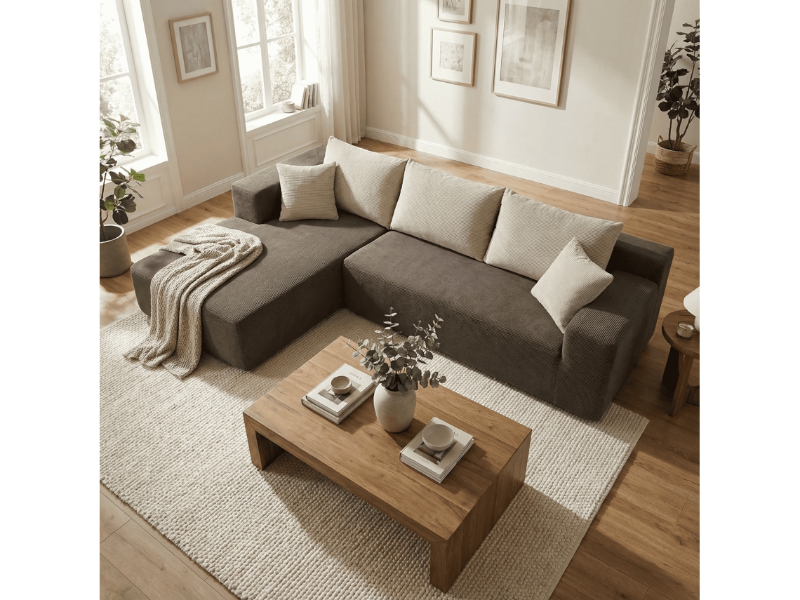 Coco Living Sofá De Salón Luna 3 Plazas - Pana Acanalada - Marrón Arena Izquierda