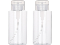 Dos botellas vacías de 200 ml con dosificador: Botellas separadas de desmaquillante/quitaesmalte, líquido y transparente.
