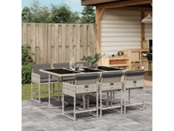Juego de comedor de jardín de 7 piezas con cojines de mimbre gris claro de DKD Home Decor