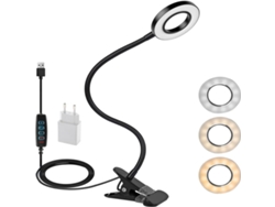 Lámpara de noche flexible de 360°, 12 W, 10 niveles de brillo/3 modos, con adaptador CE (negra)