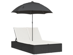 Tumbona doble con cojines y sombrilla de mimbre negra EXCLUSIVA MAISON