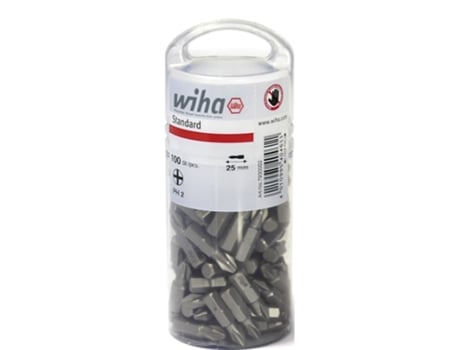 WIHA Bit Standard de 25 mm Phillips (PH2), de 100 unid., de 1/4" en envase grande (40461)