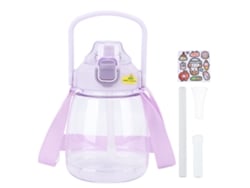 Garrafa De Água 1100ml Com Canudo E Cinto Anti-vazamento Garrafa Gorda Plástica Para Crianças Mulheres Roxa