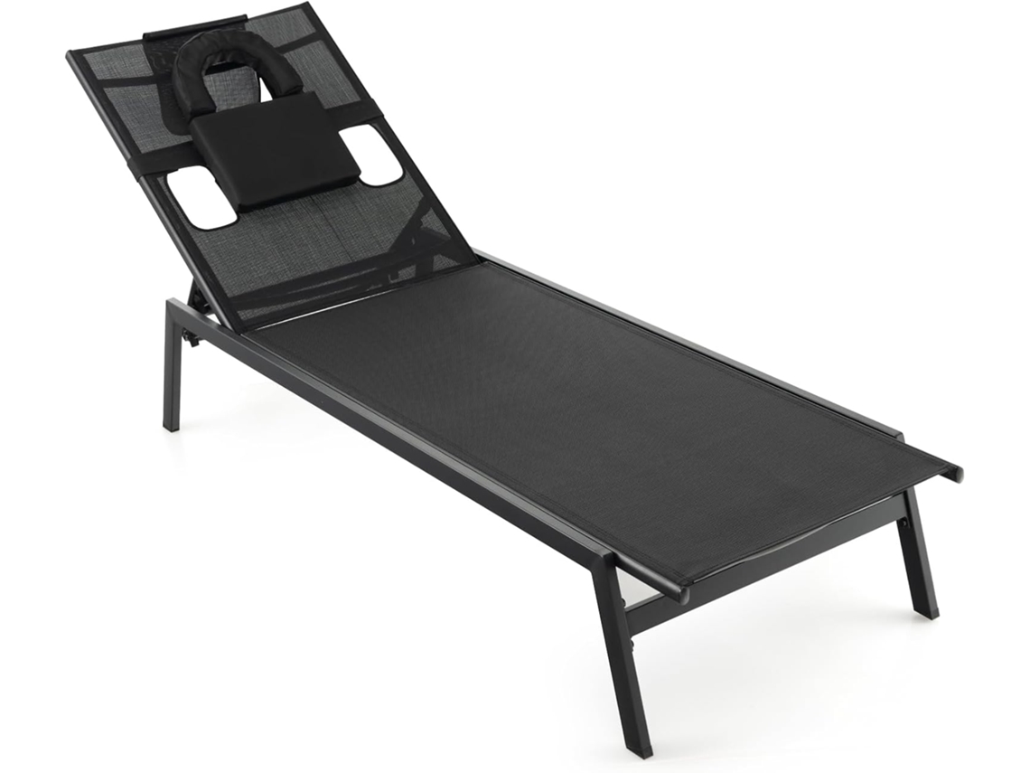 Tumbona Jardin Exterior, Respaldo Ajustable de 5 Posiciones, Tumbonas Piscina con Agujero para Cara y Almohadas para Cabeza Desmontables, Tumbona Playa Patio Terraza, Carga 150kg COSTWAY