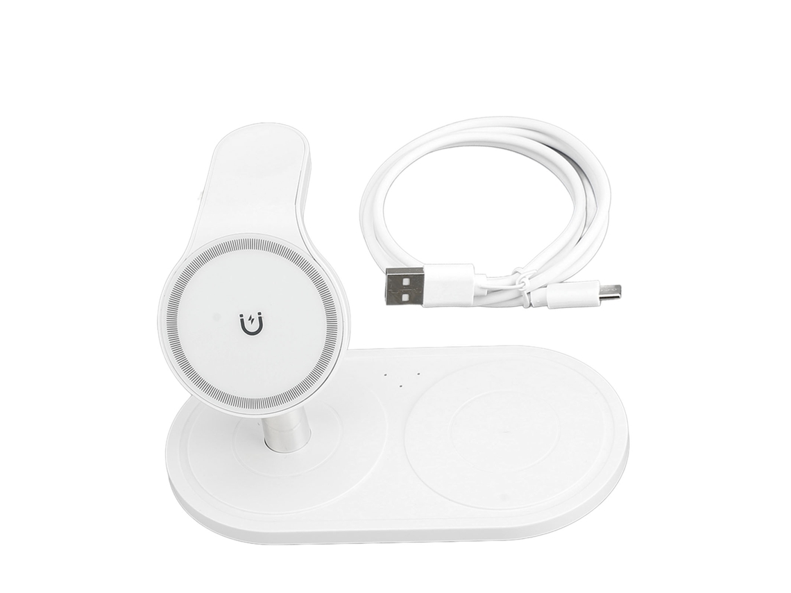 Estación De Carga Inalámbrica 3 En 1 Con Ángulo Ajustable Y Fijación Magnética Para Teléfonos, Relojes Y Auriculares - Blanco