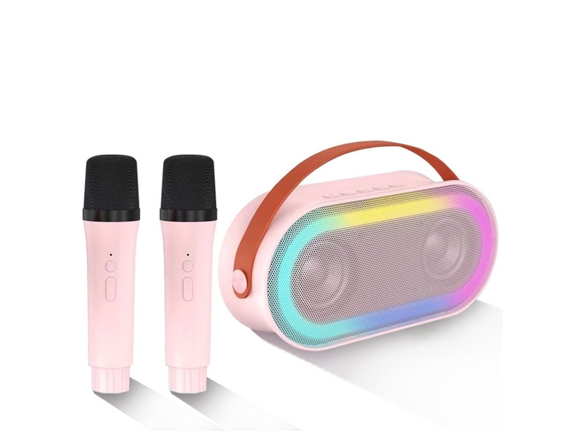Mini máquina de karaoke con 2 micrófonos inalámbricos, altavoz Bluetooth portátil con graves estéreo y luz LED para niñas y niños de 4 años en adelante Yizhood