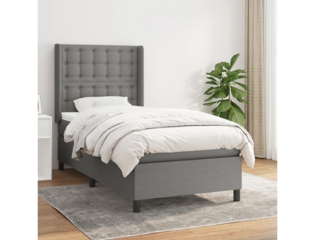 vidaXL Cama con somier y colchón 90x190 cm tela gris oscuro