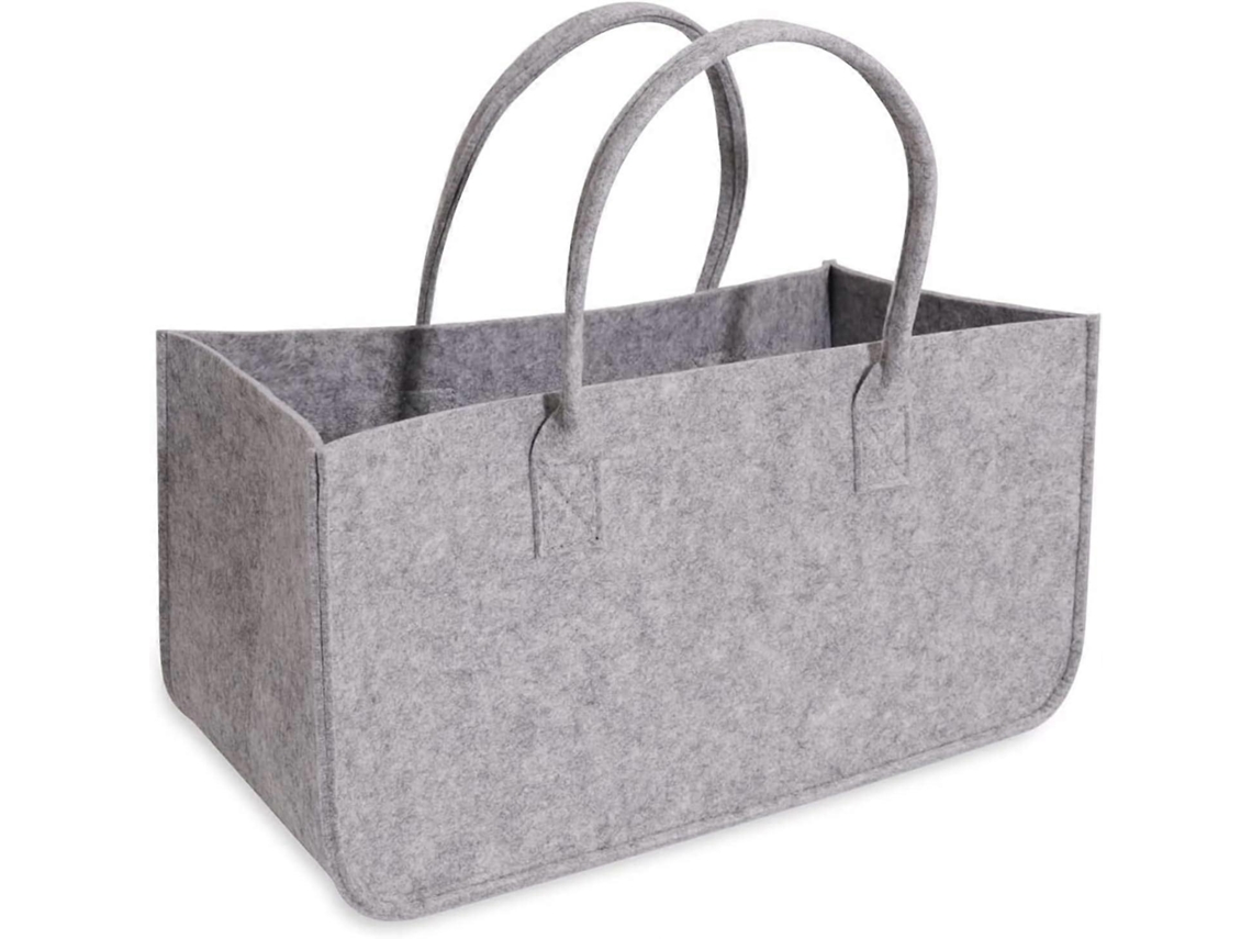 Omni-bolsa De Fieltro Plegable Para Leña Con Asas, Cesta Portátil Resistente 50x25x25cm, Multiuso Almacenamiento Juguetes Libros Ropa Gris