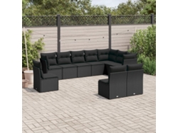 Conjunto de sofá de jardín de 10 piezas con cojines en mimbre sintético negro de DKD Home Decor