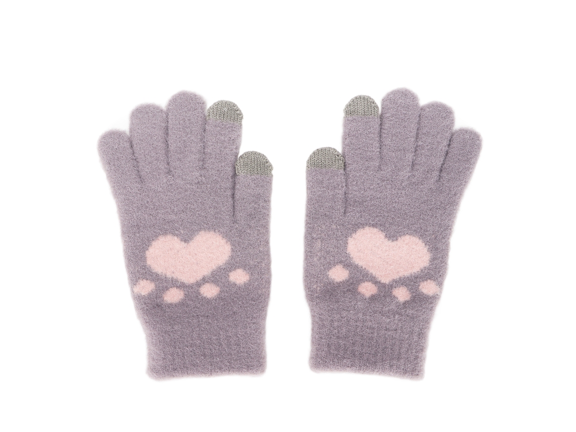 Guantes Tácticos De Malla Con Un Bonito Estampado De Huellas De Gato, Cómodos, Suaves, Cálidos, Gruesos, De Imitación De Visón Morado.