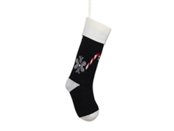 Calcetín Navideño De Felpa Tejido Con Copo De Nieve Y Bastón De Caramelo Negro Decorativo De 46 Cm.