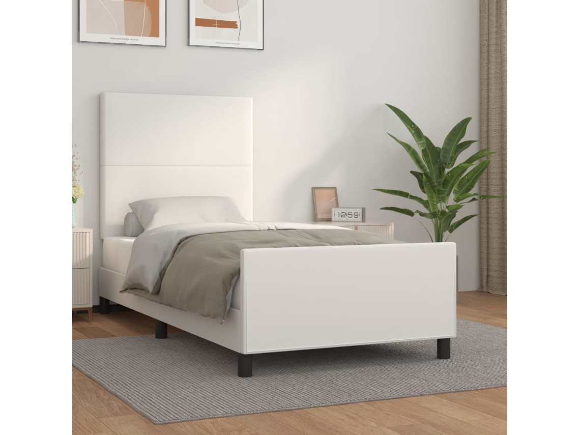 Marco de Cama con Cabecero Piel Sintética Blanco (90x190cm)
