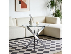 Mesa Redonda De Cristal En Forma De Cruz Con Acabado Cromado Y Plateado, 80x80x75cm