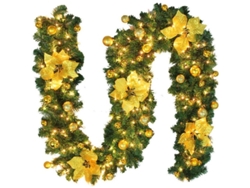 Corona Navideña Con Luces, De Pvc De 2,7 M Con Adornos Dorados Y Flores Para Árbol De Navidad, Chimenea, Escaleras Y Puertas.