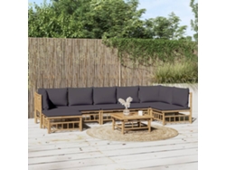 Conjunto de 8 piezas. Lounge De Jardim Bambu C/ Almofadas Cinza Escuro Dkd Home Decor