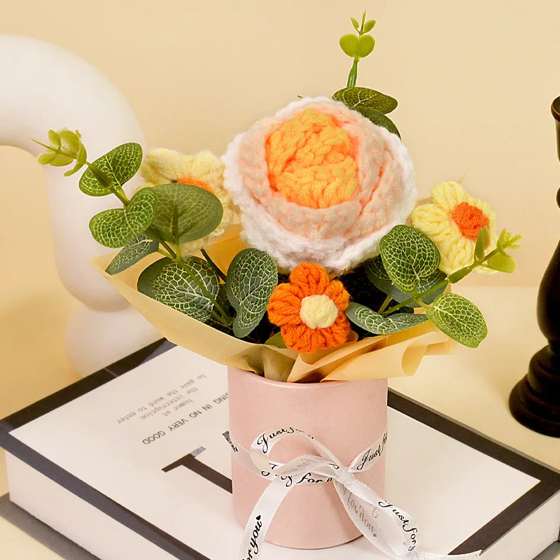 Mini Ramo De Ganchillo, Ramo De Rosas Tejido A Mano, Regalo De San Valentín