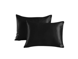 2Pack Fronha Cor Pura Fronha De Cetim Dupla Face Fronha De Seda Amoreira Para Pele-Preta