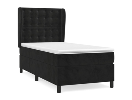 vidaXL Cama con somier y colchón terciopelo negro 90x200 cm