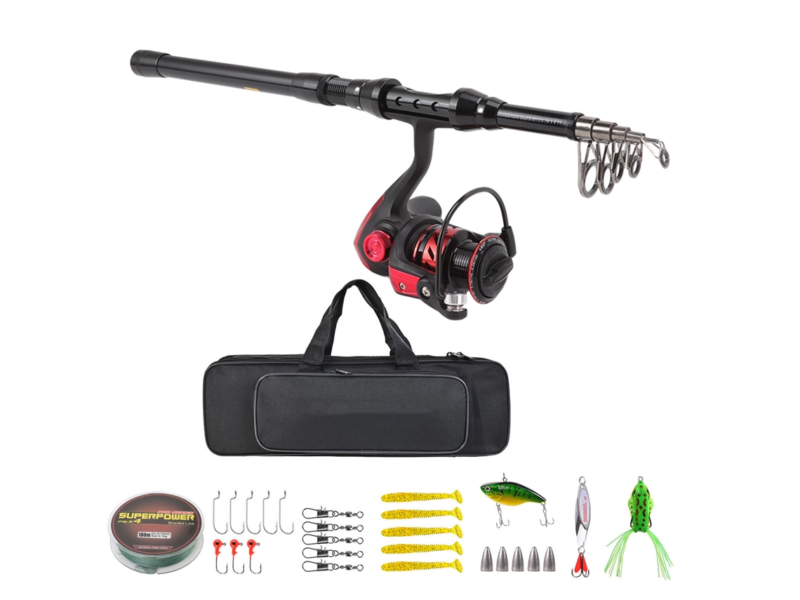 Kit De Caña De Pescar Telescópica Con Carrete Gs1000 Para Principiantes Y Adultos, Para Agua Dulce Y Salada, Color Negro.